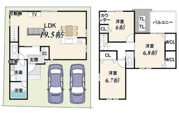 【左京区高野｜新築戸建】19.5帖の大空間LDK・全室6帖以上・並列2台駐車可・間口9.2ｍの開放感の画像