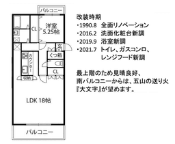 【左京区北白川上別当町|中古マンション】北白川パーク・ハイム|南向きバルコニーから五山の送り火が望める眺望良好な住戸の画像